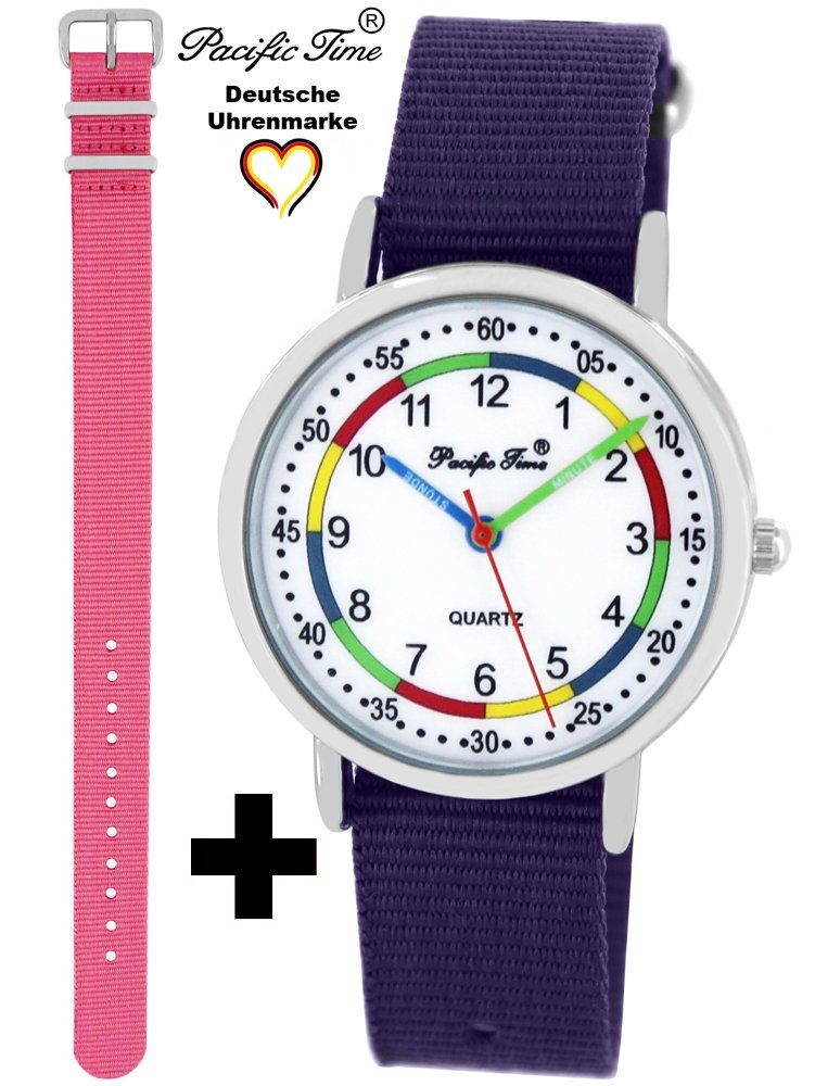 Pacific Time Quarzuhr Set Kinder Armbanduhr First Lernuhr Wechselarmband, Mix und Match Design - Gratis Versand rosa und violett