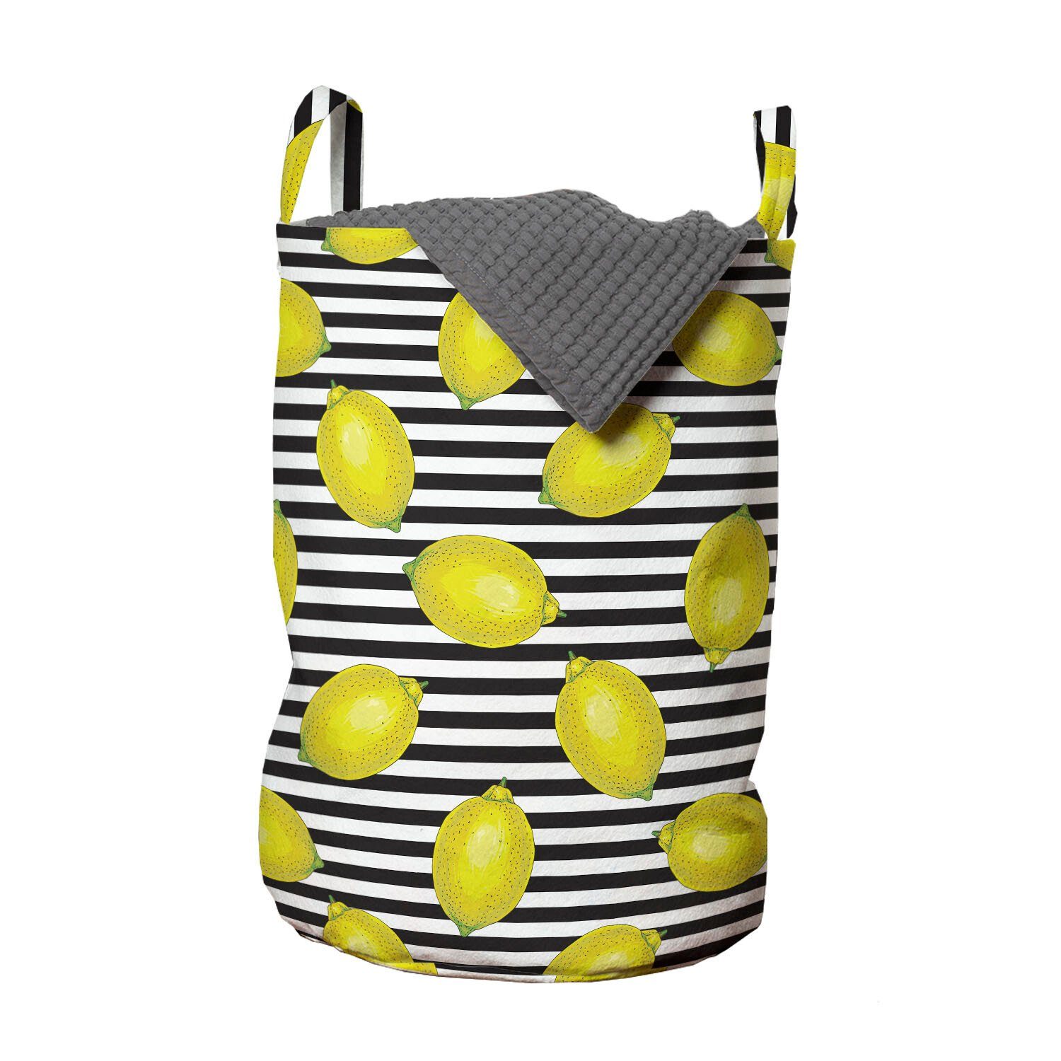 Abakuhaus Wäschesäckchen Wäschekorb mit Griffen Kordelzugverschluss für Waschsalons, Zitronen Citrus Motiv Stripes Kunst