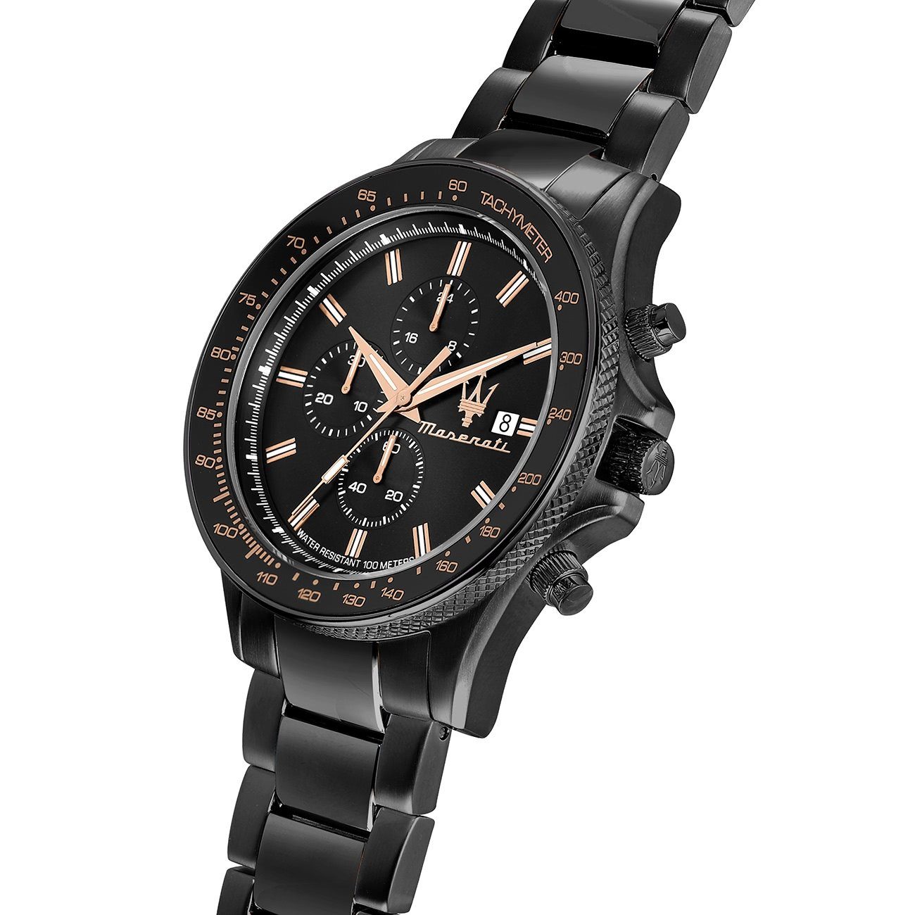 MASERATI Quarzuhr Maserati Herren Uhr Chronograph, (Chronograph), Herrenuhr rund, groß (ca. 44mm) Edelstahlarmband, Made-In Italy
