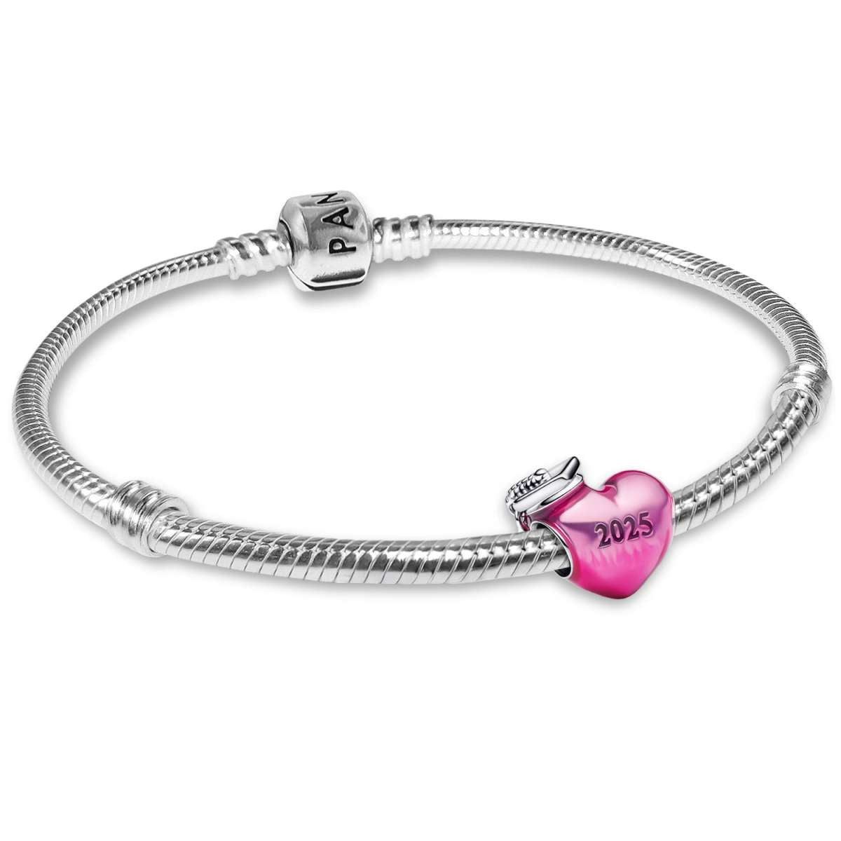 Pandora Silberarmband 28506, Damenarmband Starter-Set Pinkfarbener 2025 Abschluss Herz-Charm