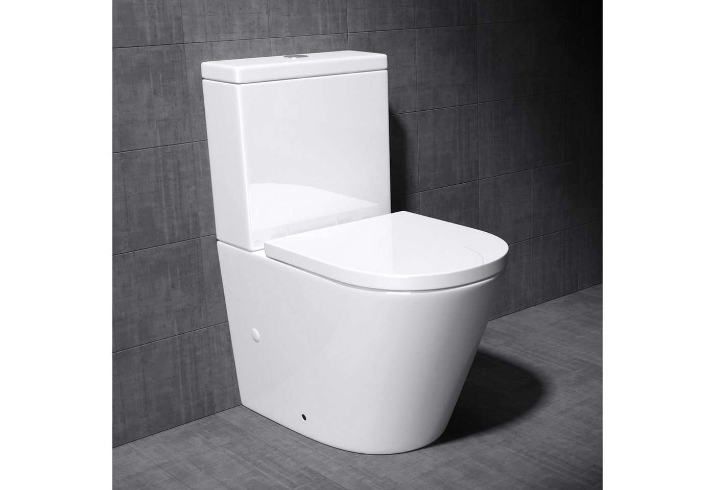 Thumbnail - Mai & Mai Tiefspül-WC Spülrandlos StandWC + Spülkasten + WC-Sitz (mit Soft-Close) Badezimmer, Bodenstehend