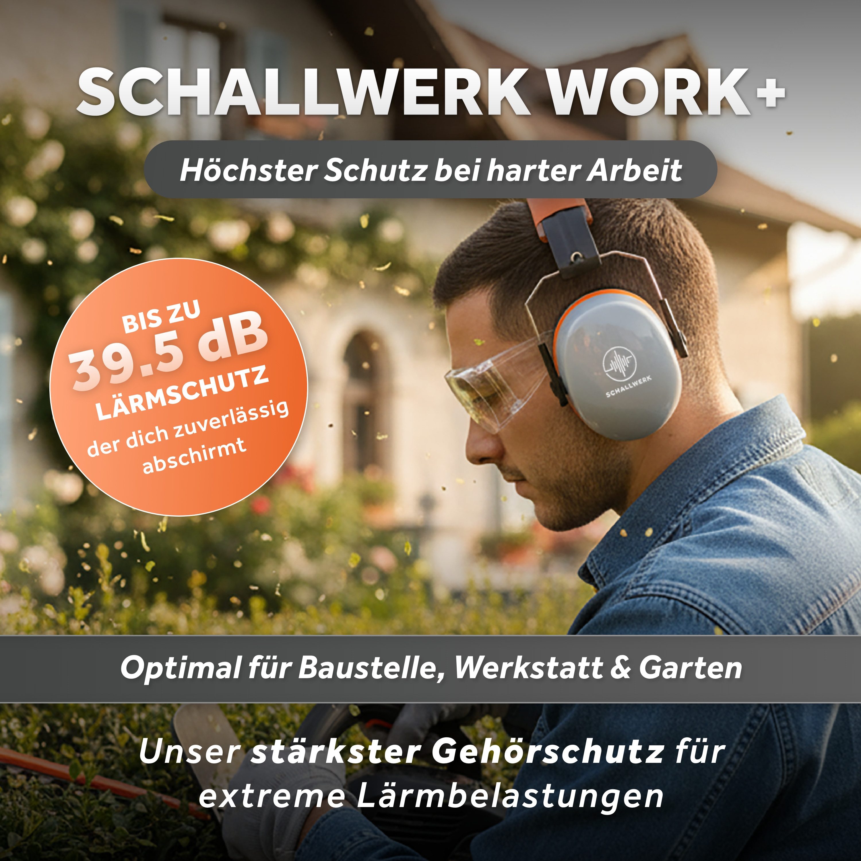 Schallwerk Kapselgehörschutz Arbeitsgehörschutz Work+ größenverstellbar bequemer Sitz, Baustelle, Gartenarbeit, Heimwerken