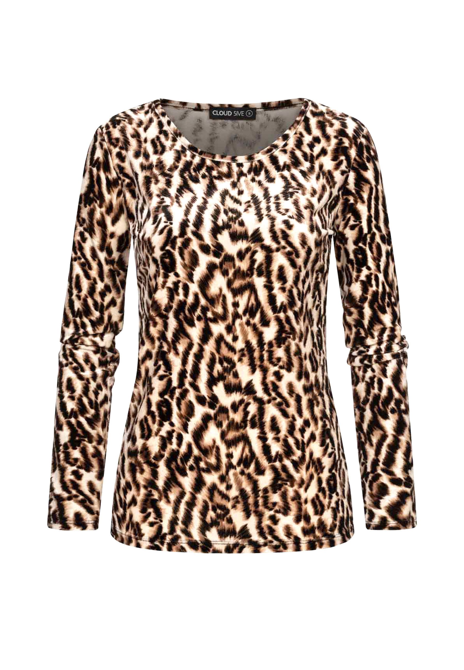 Longsleeve CLOUD 5IVE Langarm Samt Shirt Longsleeve mit Leo Print