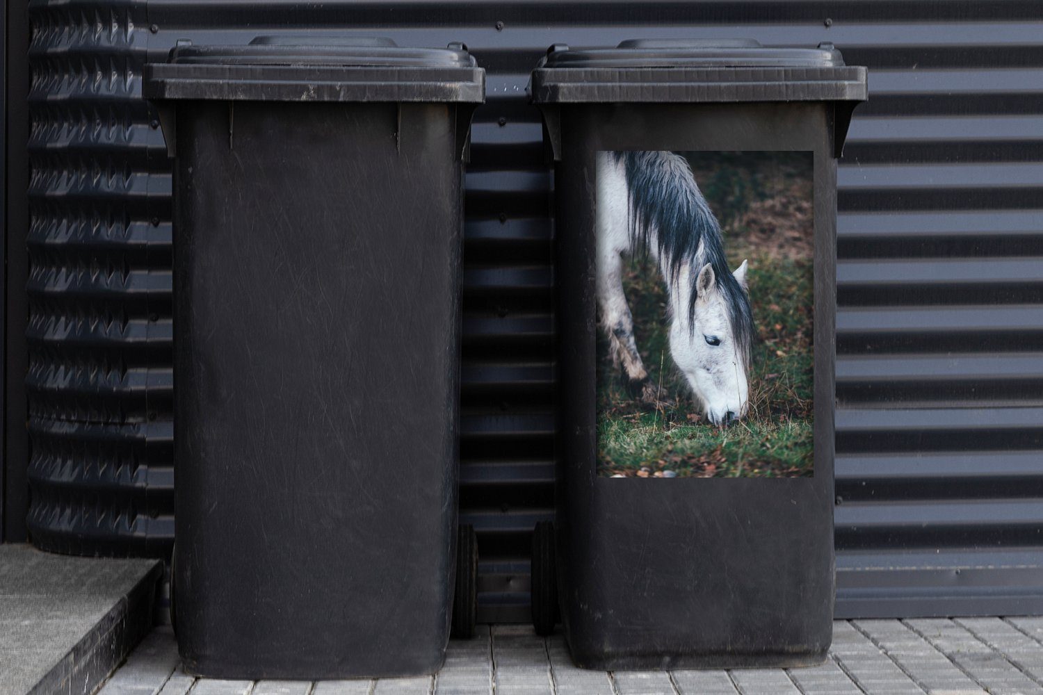 Gras Mülleimer-aufkleber, Pferde Abfalbehälter Mülltonne, Sticker, Weiß Wandsticker - MuchoWow (1 St), Container, -