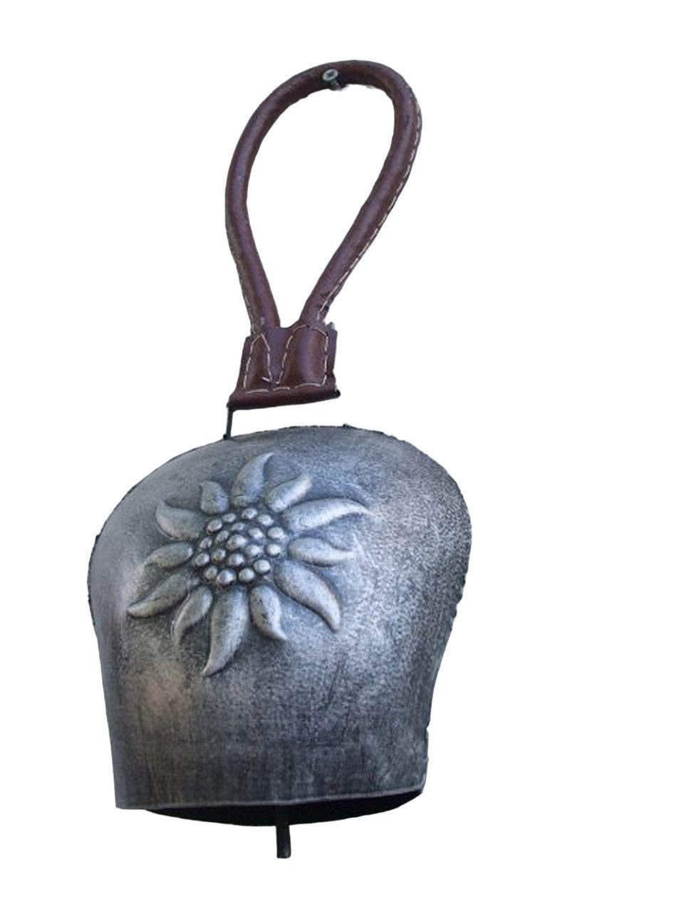 Deko-Impression Hängedekoration Klangvolle Kuhglocke,Glockenschelle Eisen grau Lederband 25 cm (1 St)