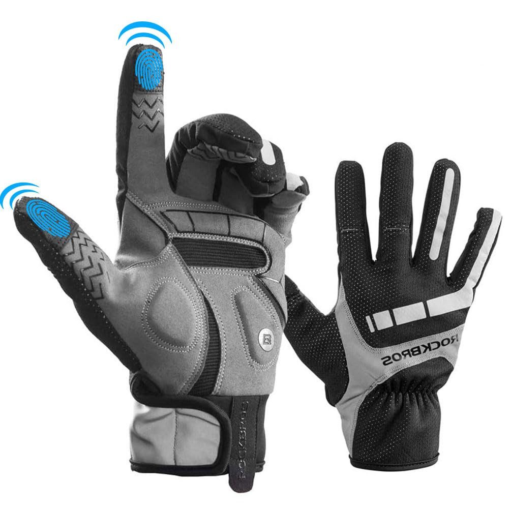 ROCKBROS Fahrradhandschuhe Winterhandschuhe mit Polarfleece, Touchscreen & Reflektierende TOUCHSCREEN-KOMPATIBLE FINGERSPITZEN