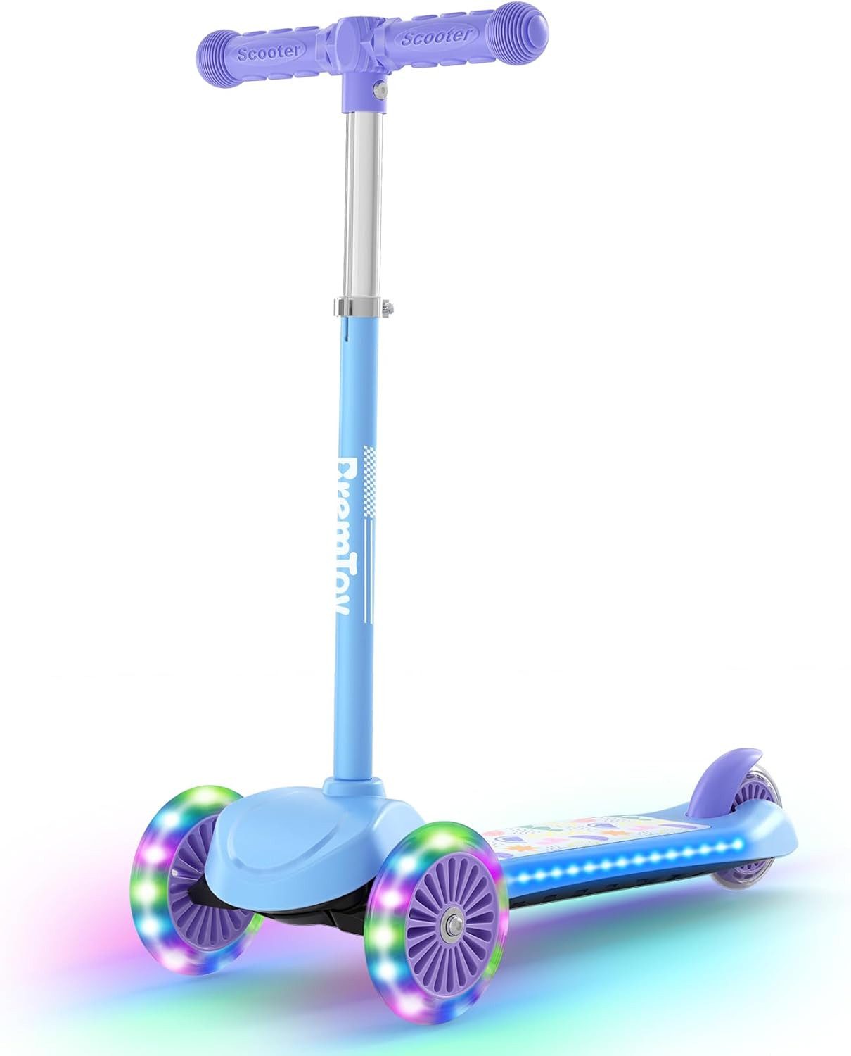 BremToy Dreiradscooter Höhenverstellbare Kinderroller mit leuchtendem Deck und PU-LED Rädern