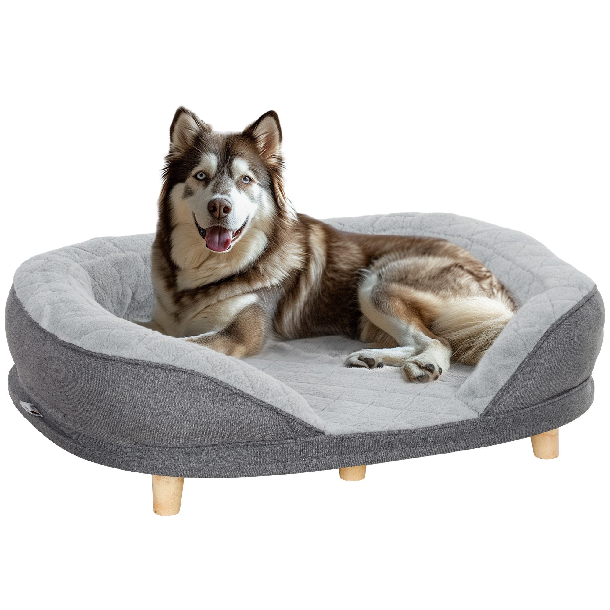 PawHut Tierbett Waschbarer Bezug, mit Rückenlehne und Holzbeine, Polyester, günstig online kaufen