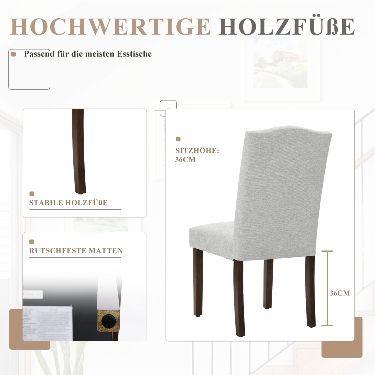 IDEASY Esszimmerstuhl 2er-Set Esszimmerstühle aus Leinen, ohne Armlehnen, 113 kg belastbar (Zwei Sets), 93x41x36cm, genietete Rückenlehne, für Küche/Esszimmer/Schlafzimmer
