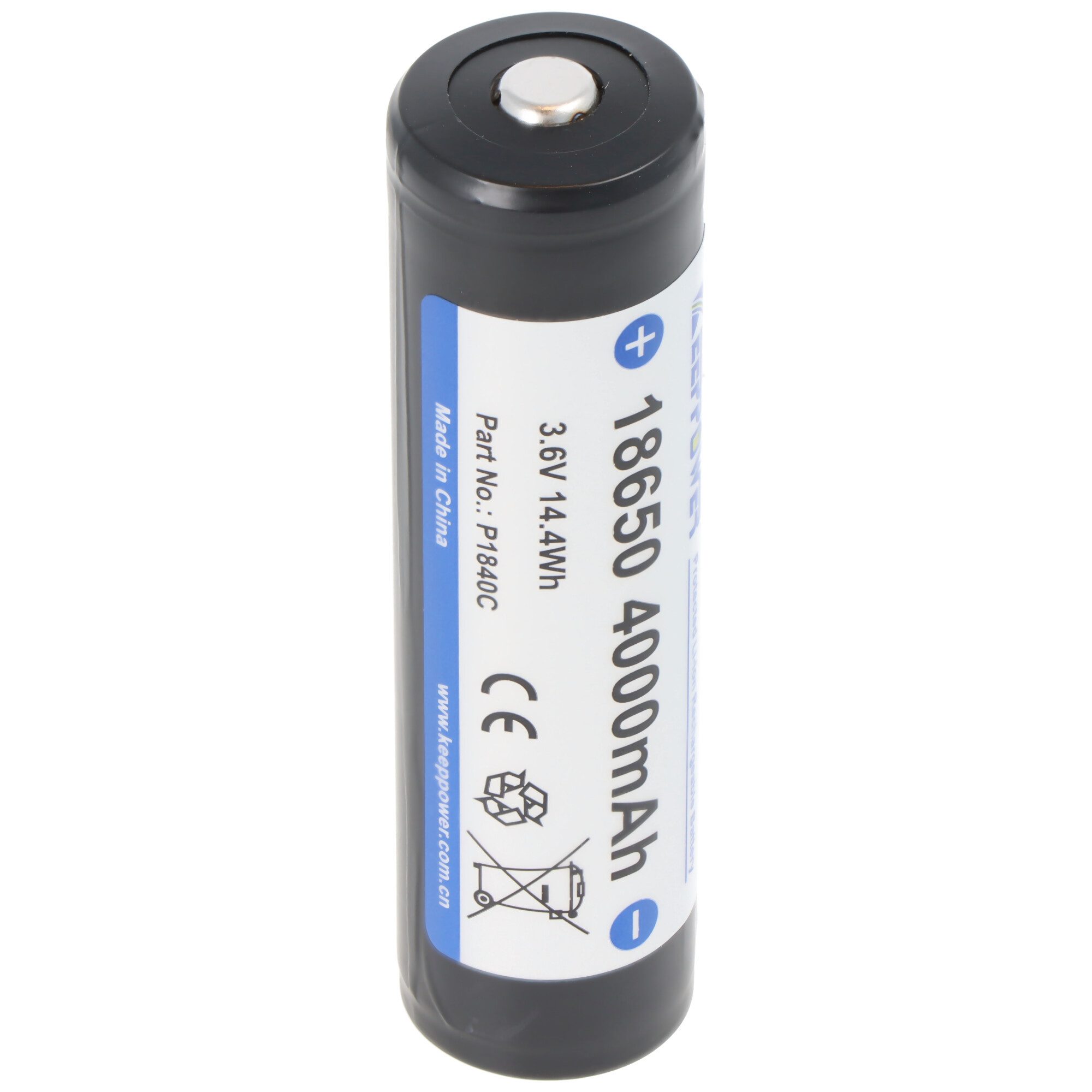 Li-ion Akku 18650 4000mAh, 3,7V Li-Ion-Akku geschützt, Pluspol erhöht Akku