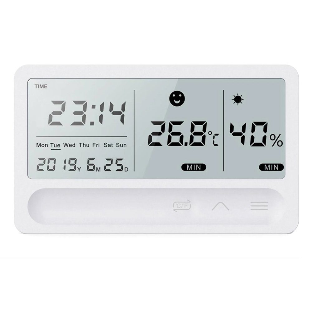 Bolwins Raumthermometer D84C Bolwins Digital Date Uhr Thermometer Hygrometer LED Display Klimaanlage mit Ständer
