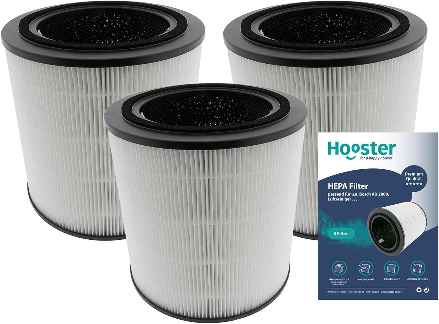 Hooster Luftfilter 3er Set Filter kompatibel mit Bosch Air 2000 Luftreiniger, 3in1 HEPA/Aktivkohle Filter für eine optimale Luftreinigung