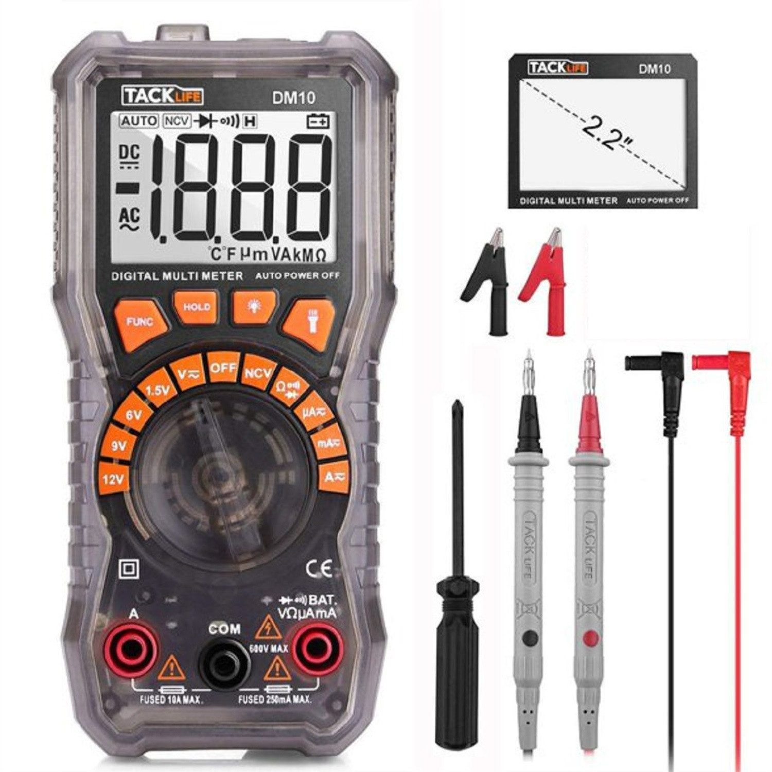 TACKLIFE Multimeter, Digitalmultimeter mit Krokodilklemme Schraubendreher