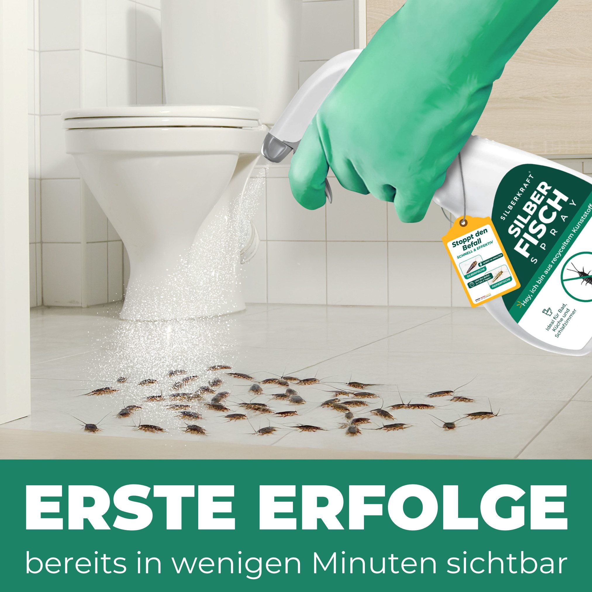 Silberkraft Insektenspray Silberfischspray inkl. E-Book, Sofort- und Langzeitwirkung, 500 ml, gezielte Anwendung in Ritzen & Laufwegen, Made in Germany
