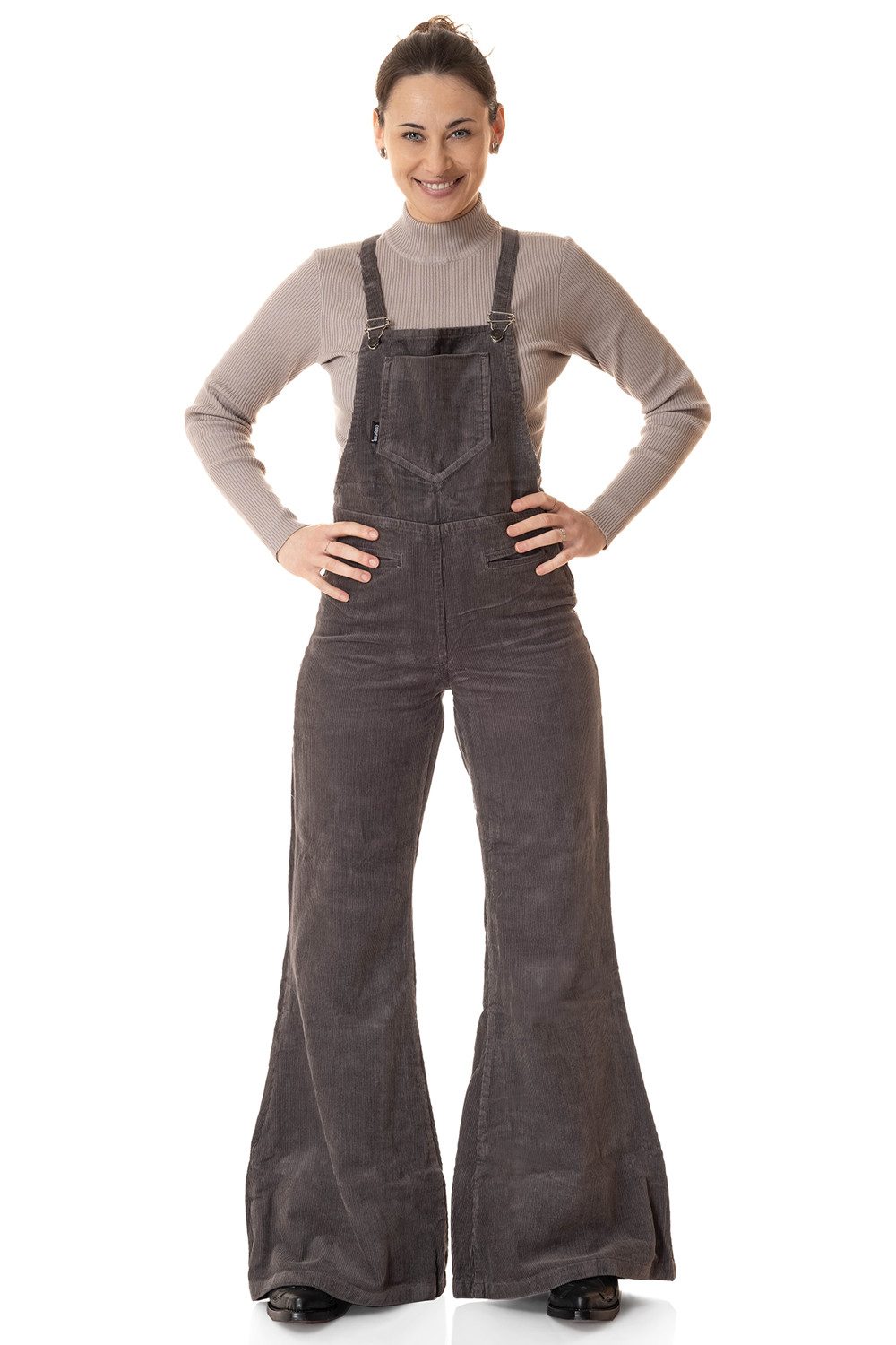 Latzhose Damen Cord Schlaghose hellgrau