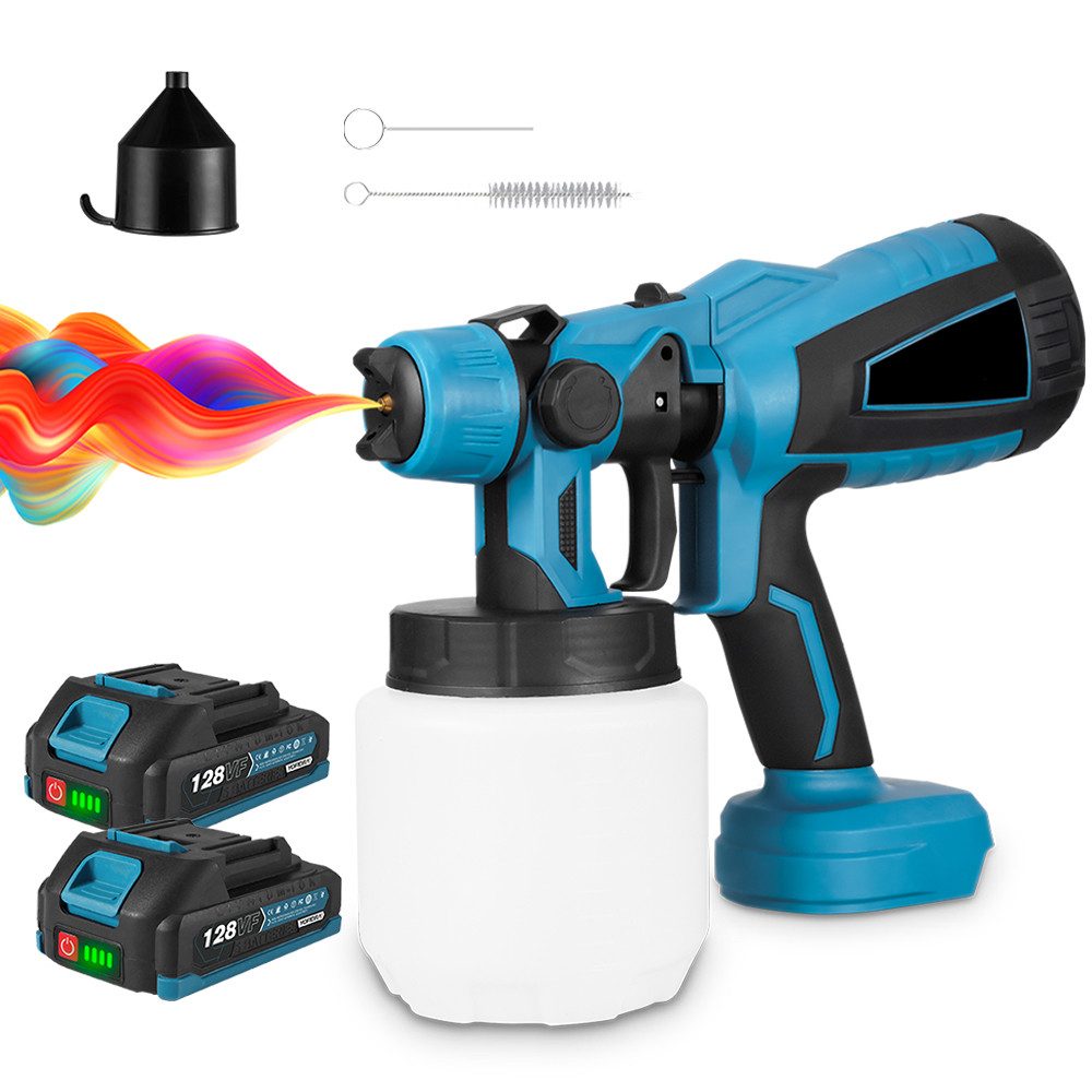Yofidra Farbsprühgerät Akku Farbsprühsystem 21V Farbsprühgerät, mit 2 Akkus & Ladegerät, 1000ML Behälter, 3 Sprühmodi – für Wände, Möbel, Zäune