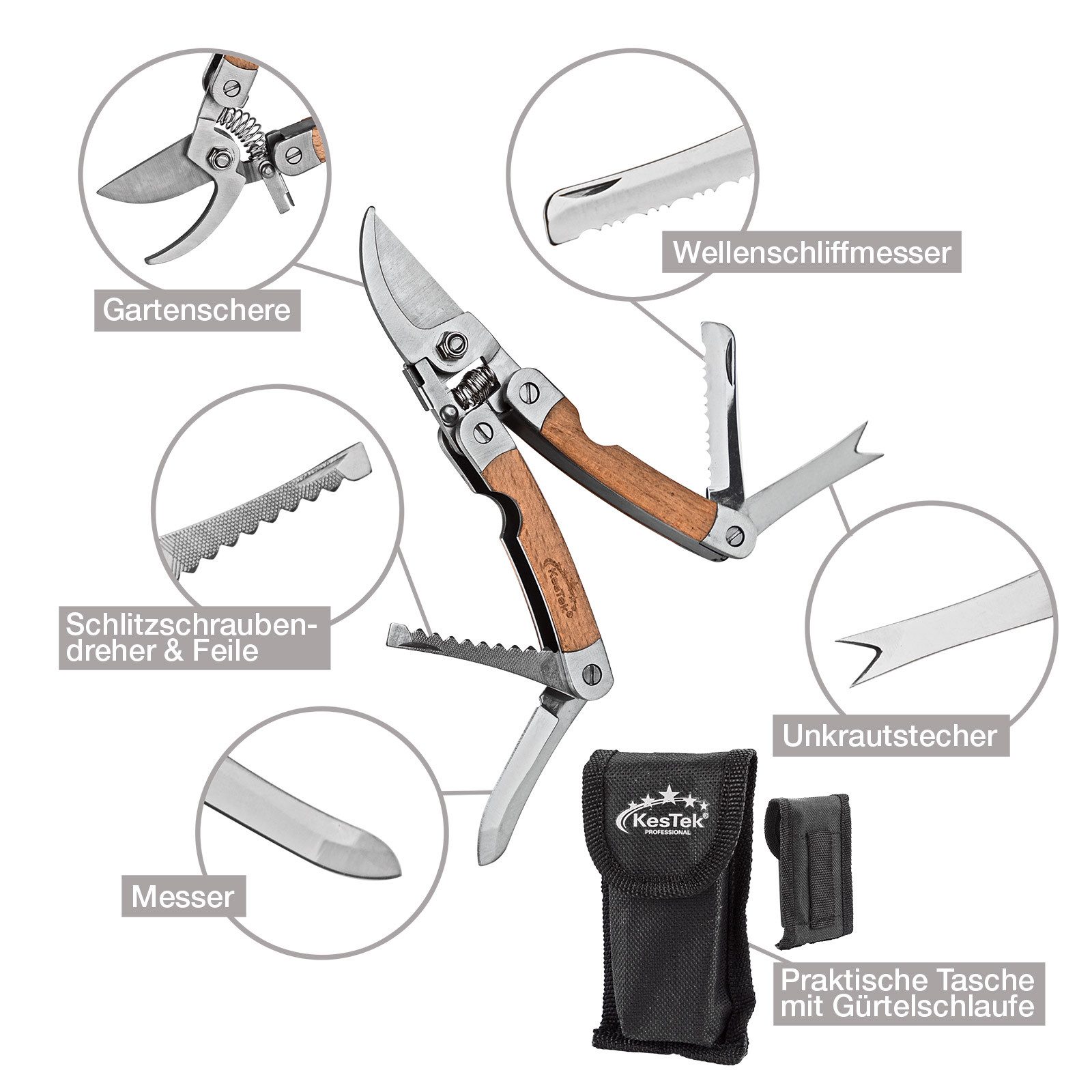 KesTek Multitool Garten Multitool GMT1 mit Gürteltasche