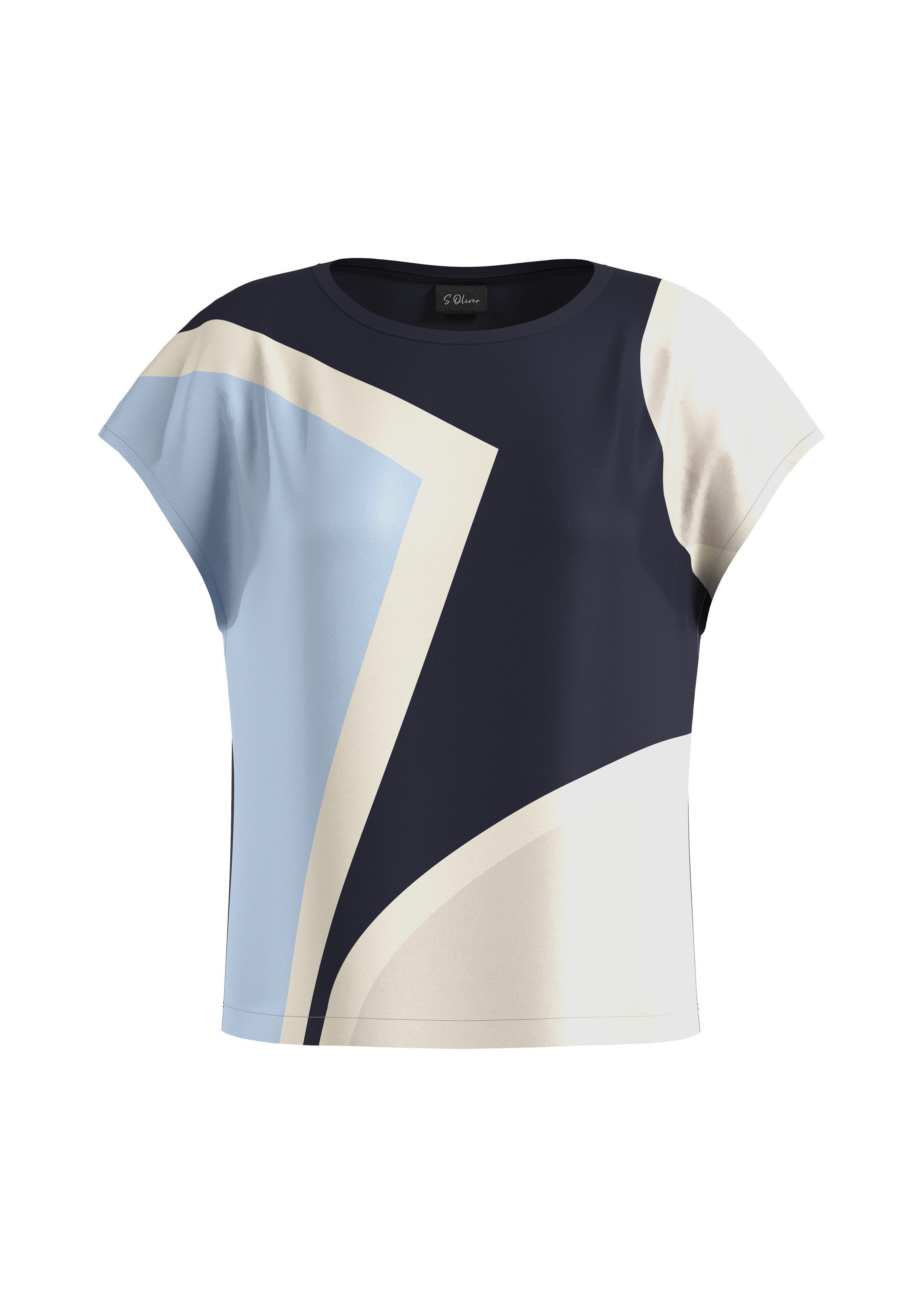 s.Oliver Kurzarmshirt T-Shirt Viskose-Shirt im Fabricmix mit überschnittenen Schultern