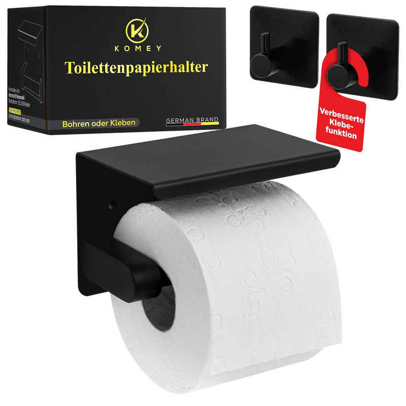 Komey Toilettenpapierhalter (1-St), Toilettenpapierhalter Premium Klopapierhalter ohne Bohren mit Ablage
