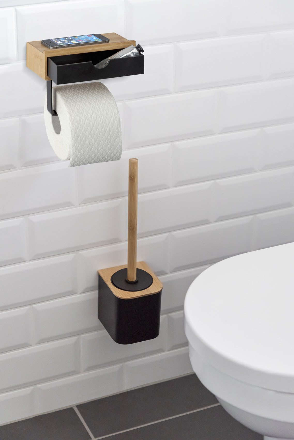 WENKO Toilettenpapierhalter Bambusa, mit Schublade, aus Bambus – Bild 5 von 5