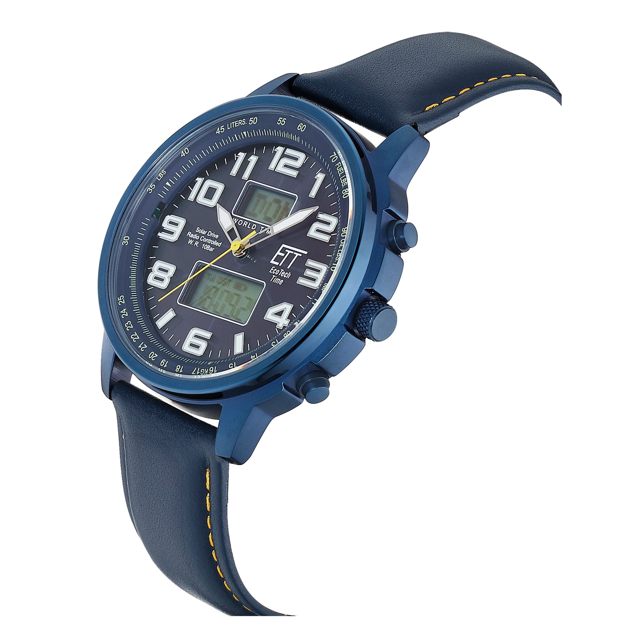 ETT Funkchronograph Hunter EGS-11734-32L, Armbanduhr, Solar, Herrenuhr, Lederarmband, analog, digital