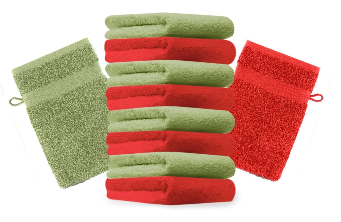 Betz Waschhandschuh 10 Stück Waschhandschuhe Premium 100% Baumwolle Waschlappen Set 16x21 cm Farbe rot und apfelgrün