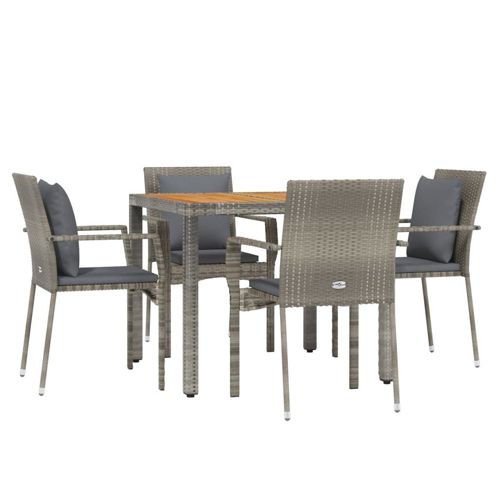 Garten-Essgruppe 5-tlg. Garten-Essgruppe mit Kissen Grau Poly Rattan