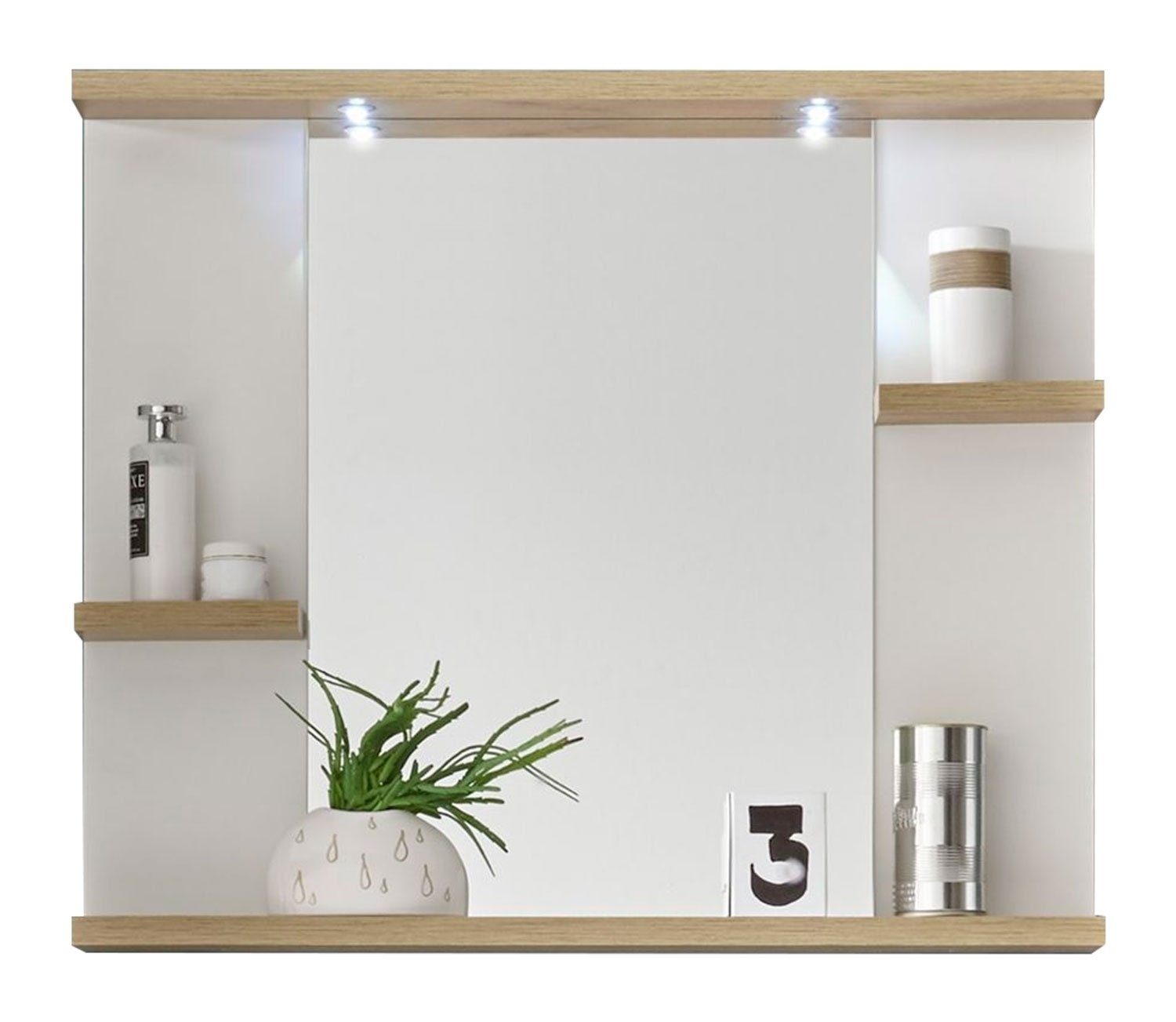 Badspiegel SOUTH, B 80 x H 68 cm, mit Ablageflächen, inkl. LED-Beleuchtung