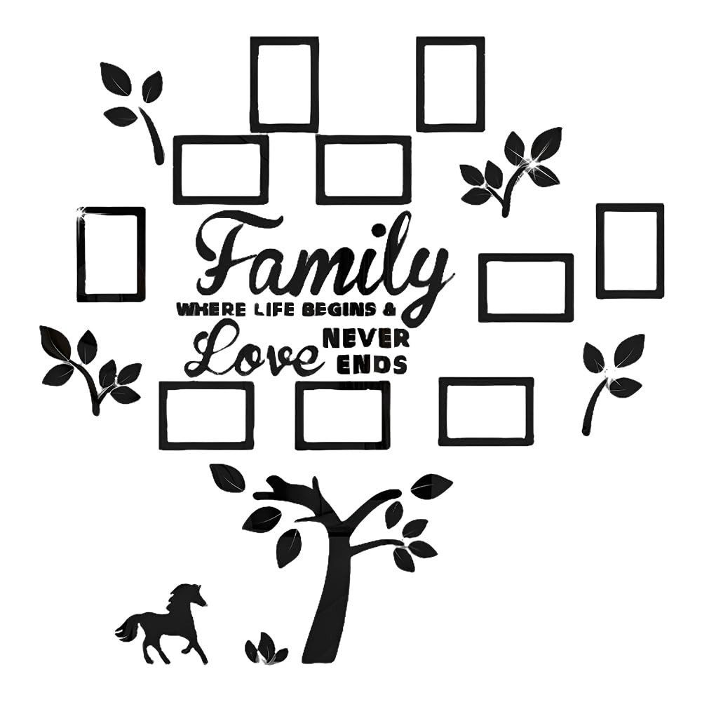 Zyronn 3D-Wandtattoo Familienstammbaum Wandtattoo 3D Acryl Spiegel Sticker – DIY Foto, Rahmen, Abnehmbar, Dekoration für Wohnzimmer, Schlafzimmer