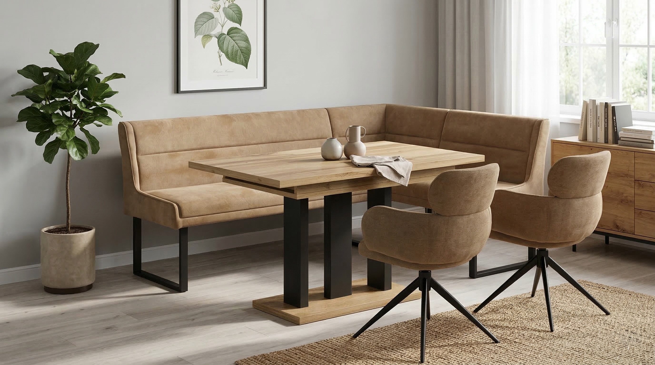 Endo-Moebel Eckbankgruppe Eckbankgruppe Esstisch ausziehbar 2 Stühle Eckbank Farbauswahl Set