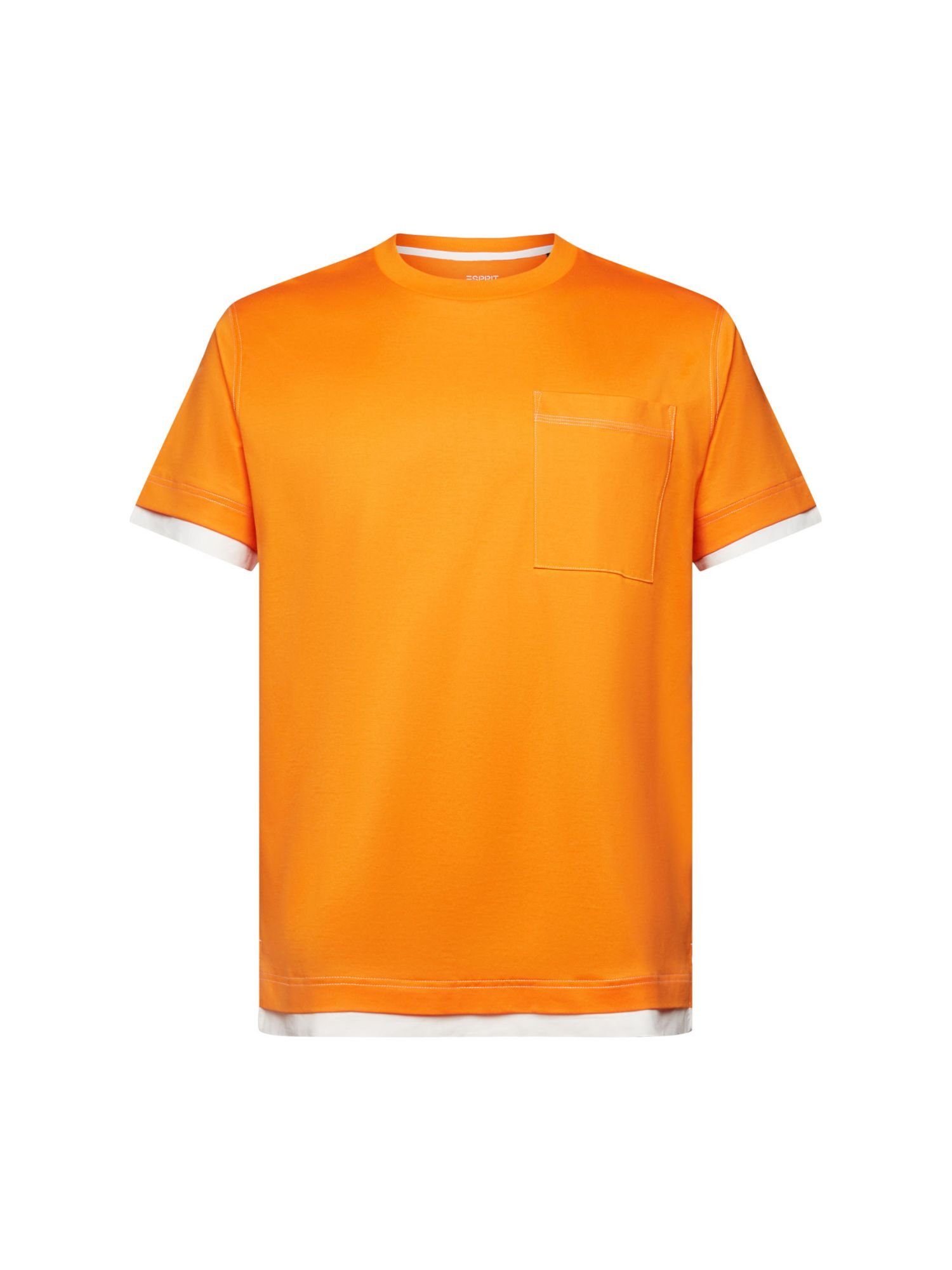 Esprit Collection T-Shirt Rundhals-T-Shirt im Lagenlook, 100 % Baumwolle (1-tlg) BRIGHT ORANGE