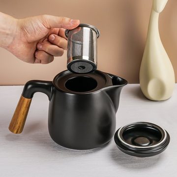 MiaMio Teeservice 1 Liter Keramik-Teekannen-Set mit Siebeinsatz und 4 Keramik-Tassen (5-tlg), Keramik