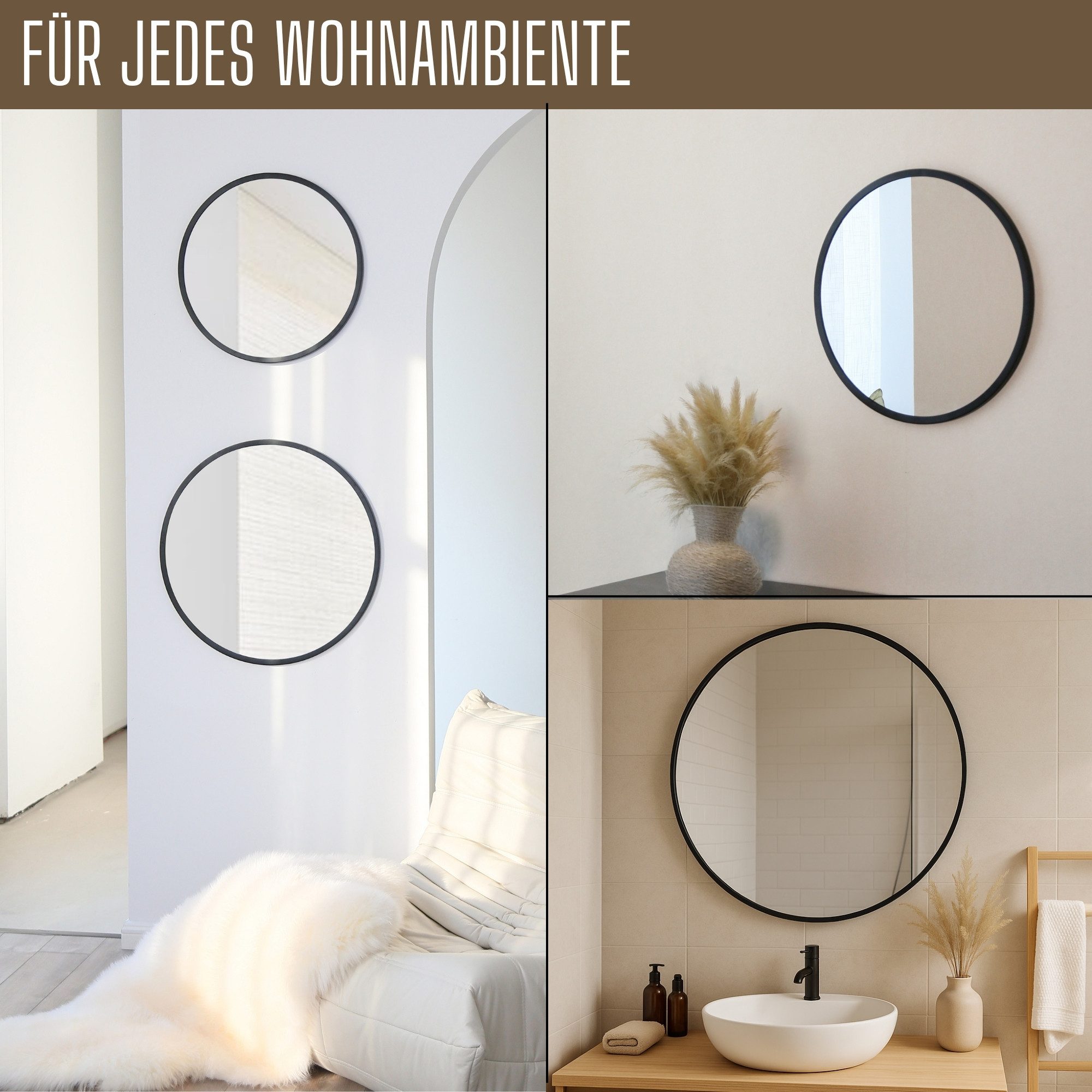 Albatros International Spiegel Albatros Spiegel rund schwarz mit Metallrand günstig online kaufen