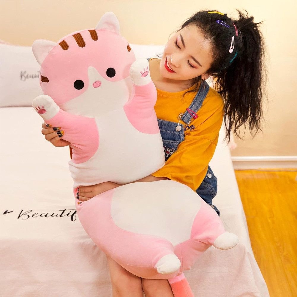 TUWENA Kuscheltier Lange Katze Kuscheltier Stofftiere Katzenplüsch Spielzeug Kuschelkisse, Schönste Geschenke (Rosa,Grau, Braun, 50/70/90/110cm) Mehrere Optionen