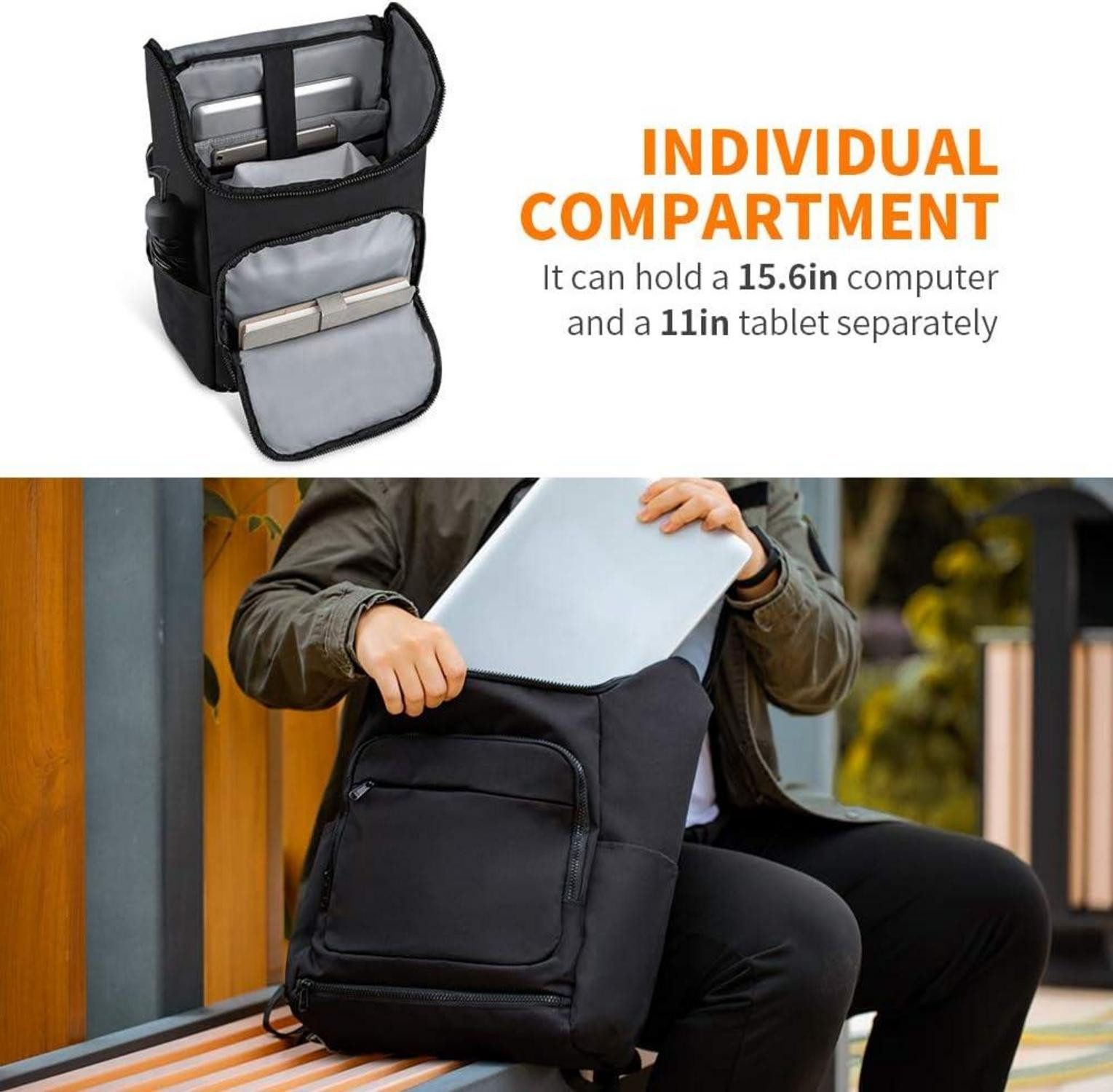 Notebook-Rucksack Laptop Rucksack Schwarz USB Anschluss 15.6 Zoll 25L