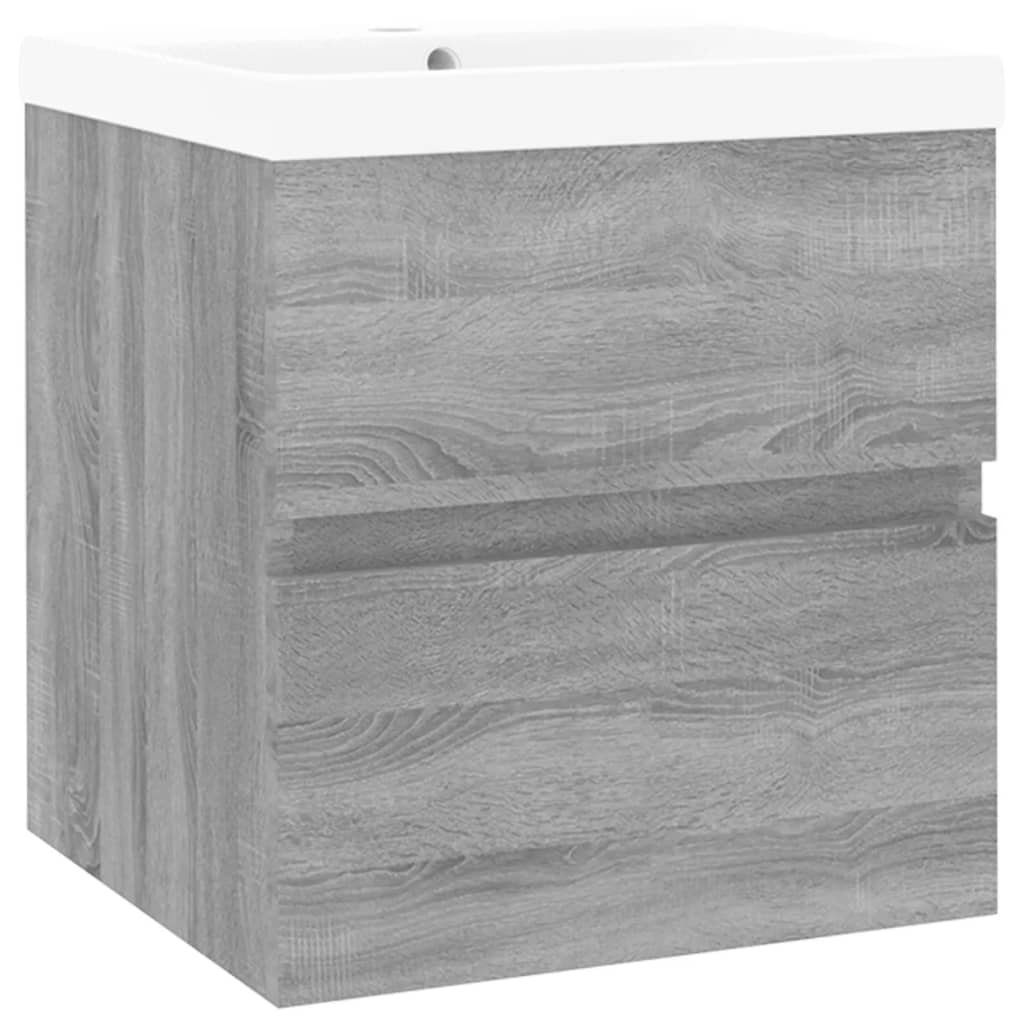 Sonoma (1-St) Einbaubecken Waschbeckenschrank Grau mit Badezimmerspiegelschrank vidaXL Holzwerkstoff