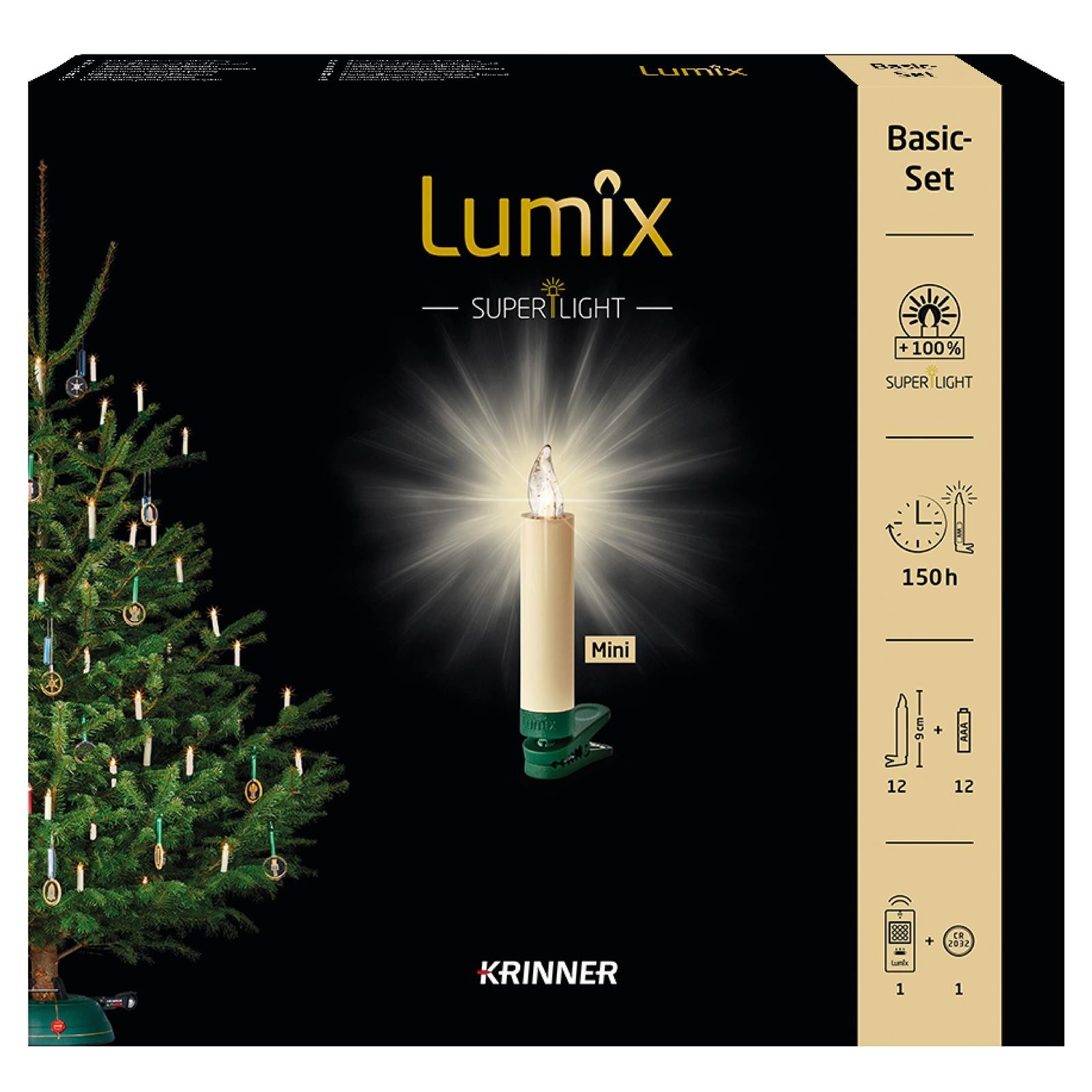 lumix LED-Christbaumkerzen LUMIX SuperLight Elfenbein Mini Basis