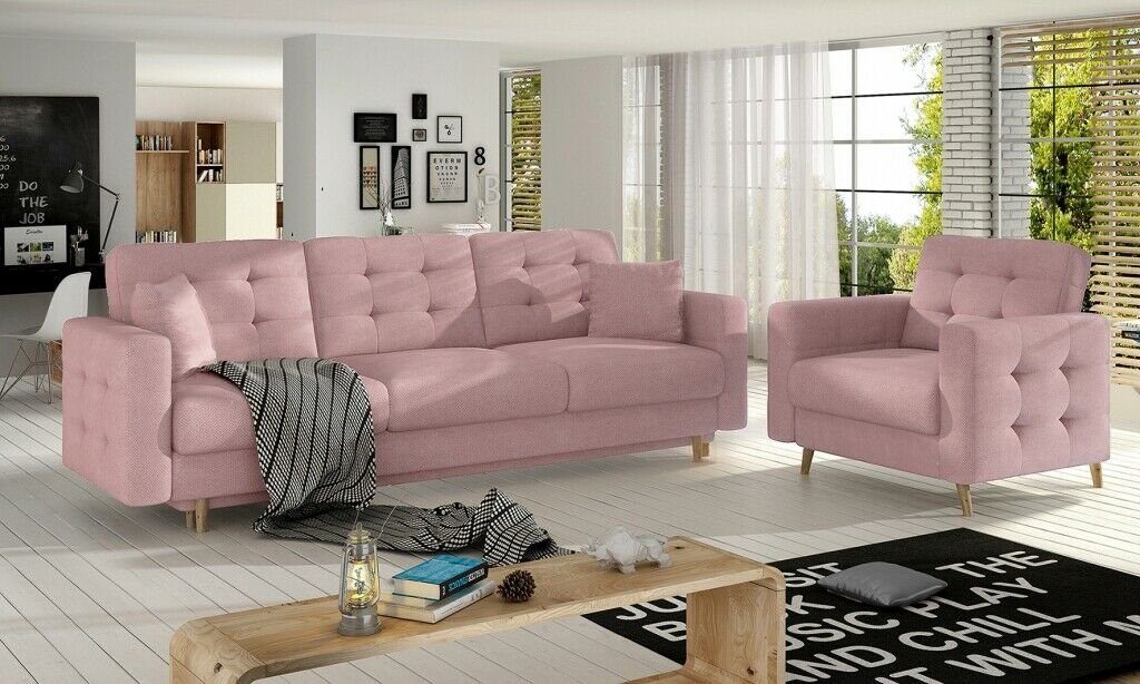 Sofagarnitur, Polstermöbel Braune Sitzer JVmoebel Made Polster Sofa Couch Chesterfield Rosa Europe 3+1 in