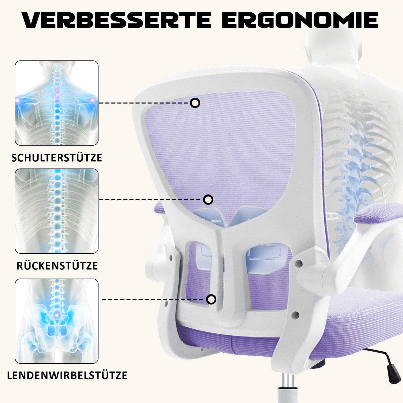 Durrafy Bürostuhl Ergonomischer Bürostuhl,Schreibtischstuhl mit klappbaren günstig online kaufen