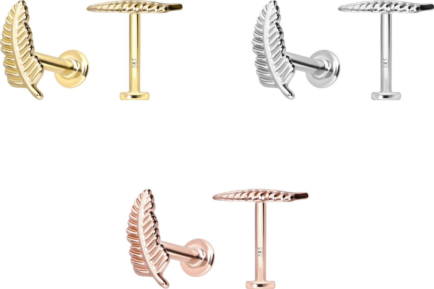 PIERCINGLINE Piercing-Set 14 Karat Gold Labret mit Push Fit FEDER (Labrets, 1-tlg)