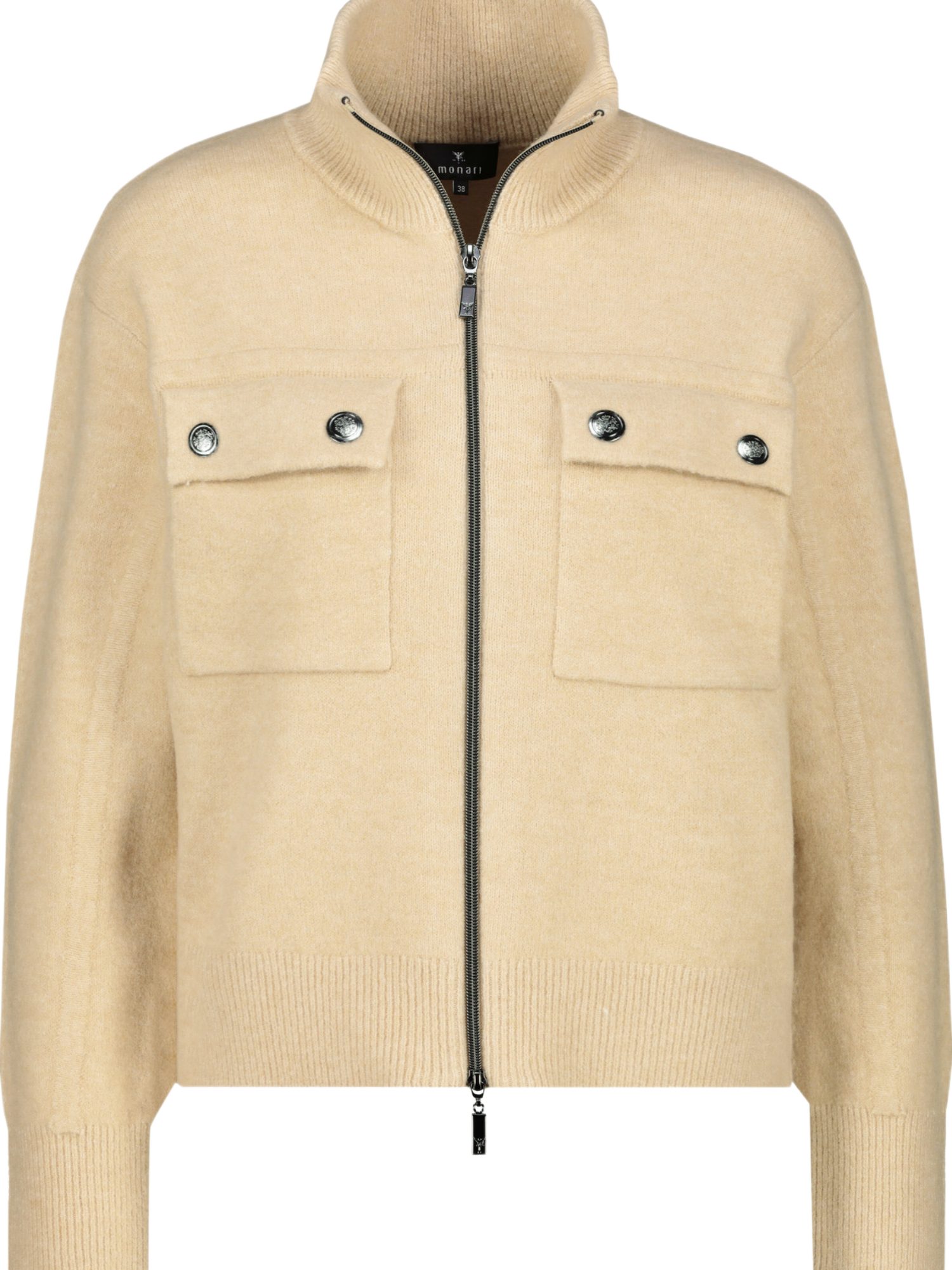 Monari Strickjacke natur,Indoor,Polyester,Unifarben,Stehkragen,Lang,Regular Fit