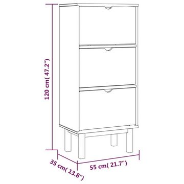 vidaXL Schuhregal Schuhschrank OTTA mit 3 Schubladen Braun&Weiß Massivholz Kiefer, 1-tlg.