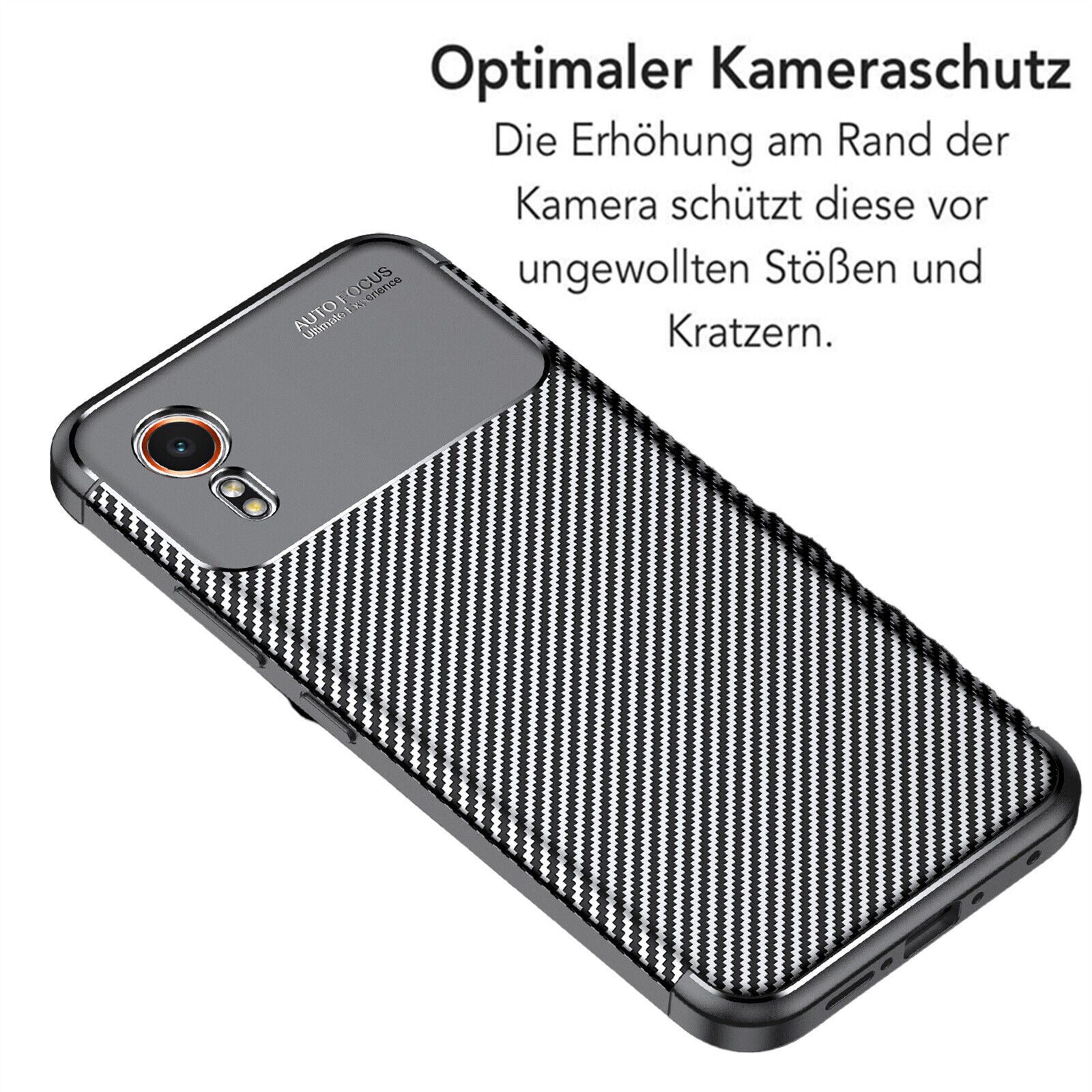 betterfon Handyhülle für Samsung Galaxy Xcover 7 Silikon Case TPU Bumper Schale Schwarz, Carbon-Look – stoßfestes Case mit Air-Cushion & Metall-Optik