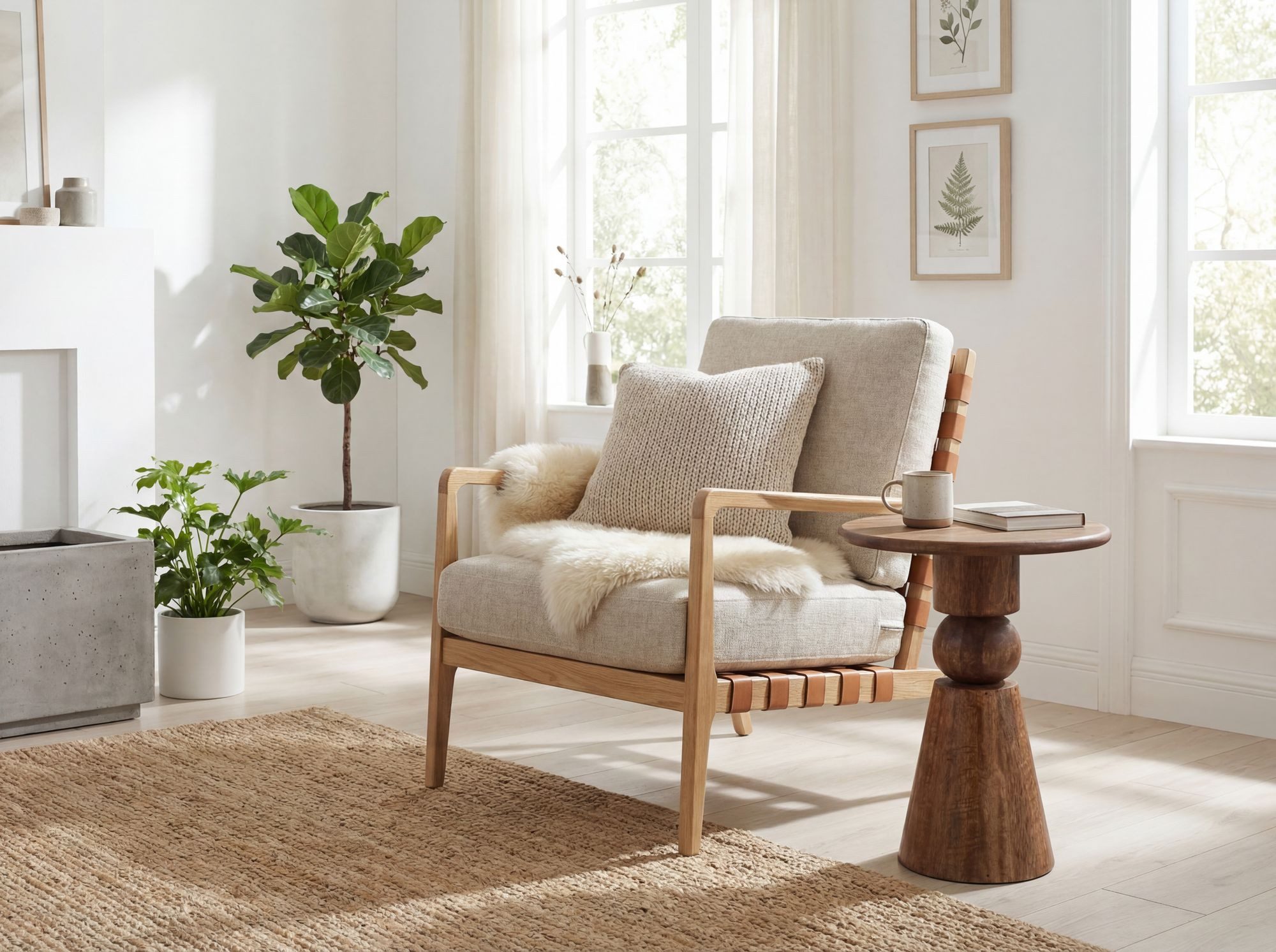 FINEBUY Beistelltisch FB116581 Anstelltisch Mango Massivholz 35 cm Ablagetisch rund modern (Geometrisches Kunstwerk aus echtem Holz), Komplett aus massivem Mangoholz gefertigt