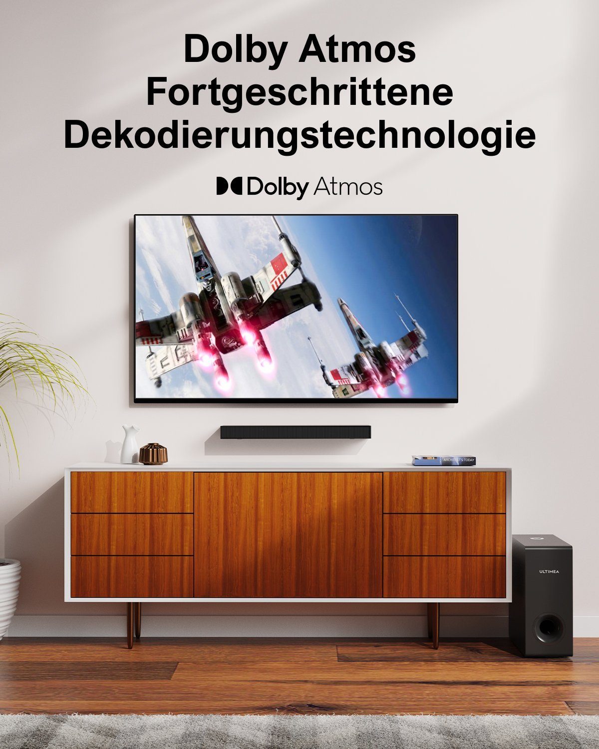 Atmos (190 TV Surround, 3D Atmos, Lautsprecher, eARC) Ultimea Dolby Verbesserter HDMI Bass Soundbar S50 Dolby W, Nova 2.1