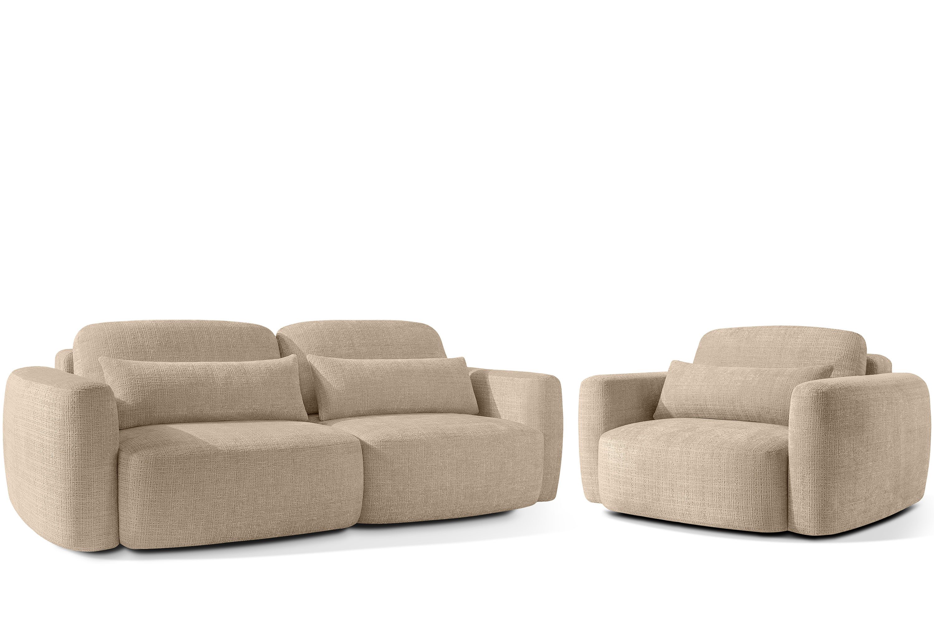 KONSIMO® Polstergarnitur ELOSA Couchgarnitur, Japandi-Stil, Premiumqualität aus EU, (2-tlg., 1x Sessel, 1x 3-Sitzer Sofa), mit Lendenkissen, extrem bequemer Sitz, organische Form