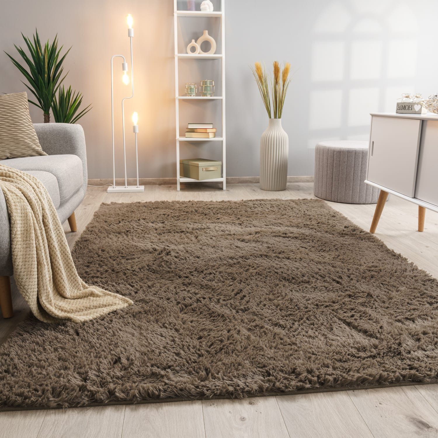 KADIMA DESIGN Teppich waschbar Unifarben Schlafzimmer Hochflor Teppich Shaggy, Rechteckig, Höhe: 37 mm, Florhöhe: 33 mm, 100% Polyester, Rechteckig, 160x220cm, Taupe