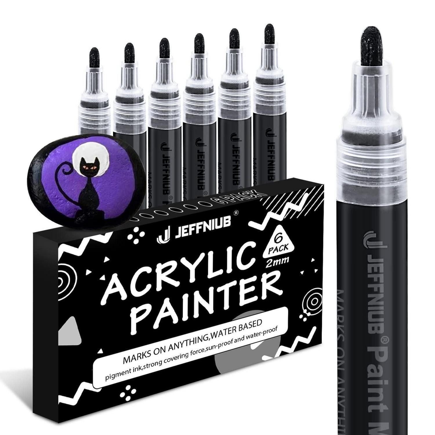 LuxusKollektion Lackmarker Acrylstifte 6er Set Schwarz Dicke Spitze