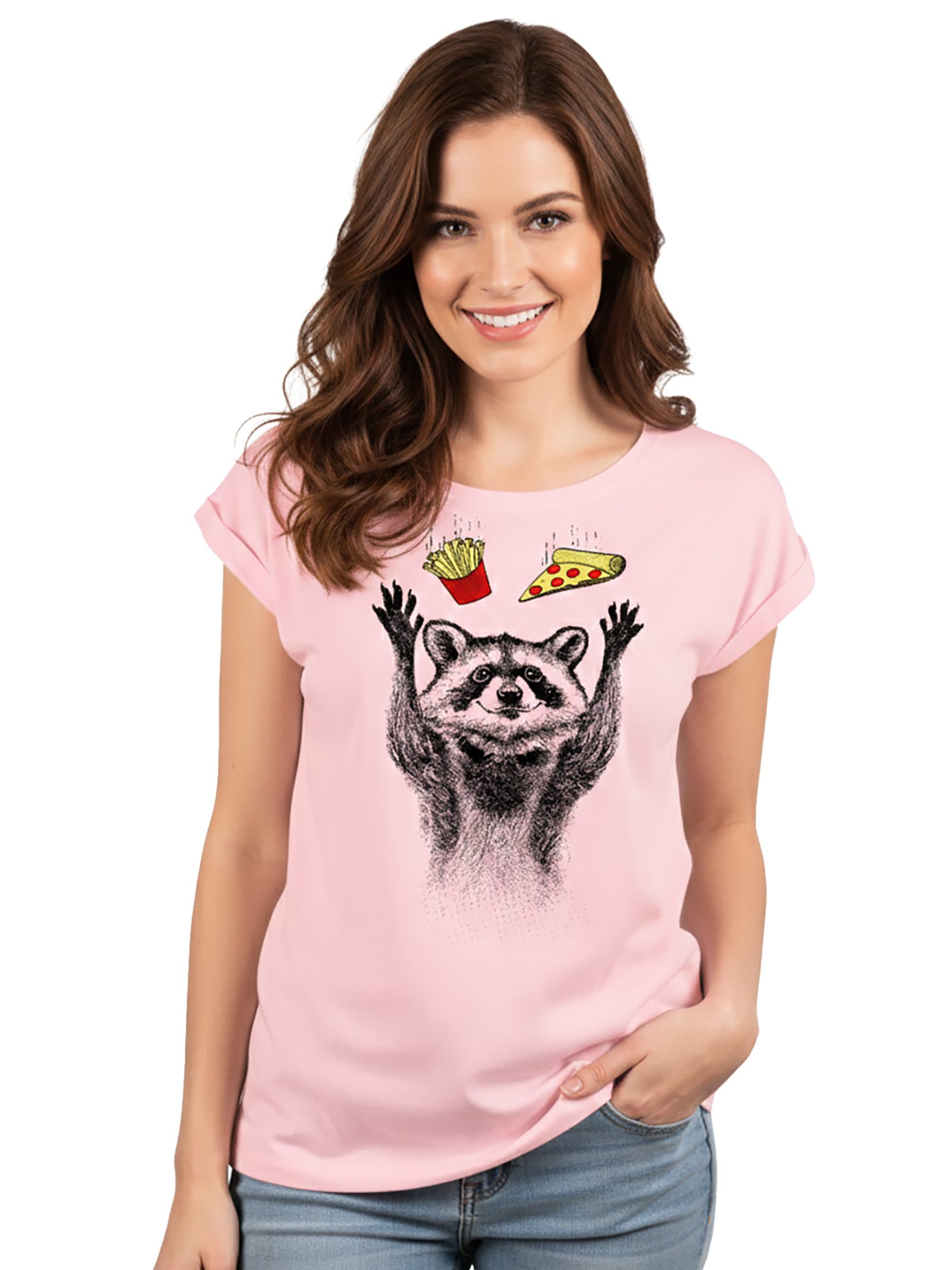 MAKAYA Print-Shirt Damen Waschbär Aufdruck Tunika Top Sommer Lustige Frauen Oberteile große Größen