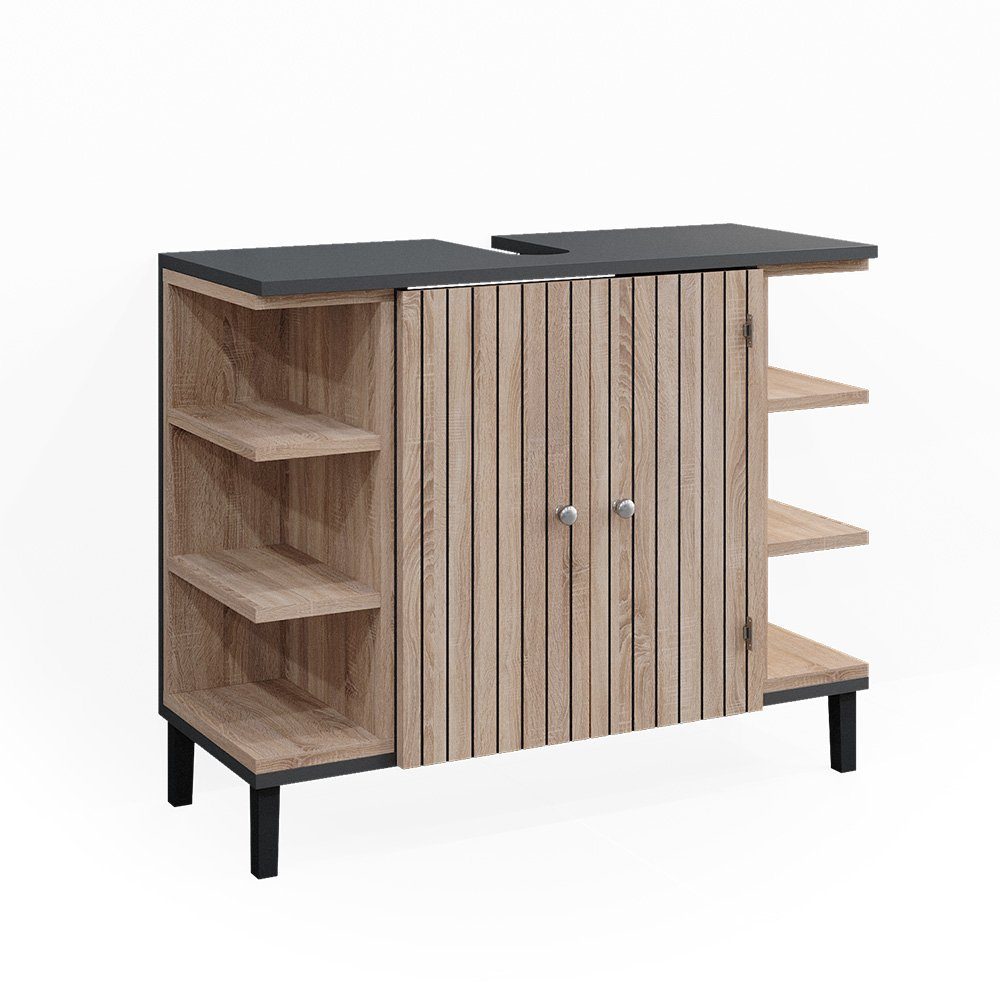 Vicco Waschbeckenunterschrank Aquis Sonoma/Anthrazit 80 x 64 cm mit 2 Türen günstig online kaufen